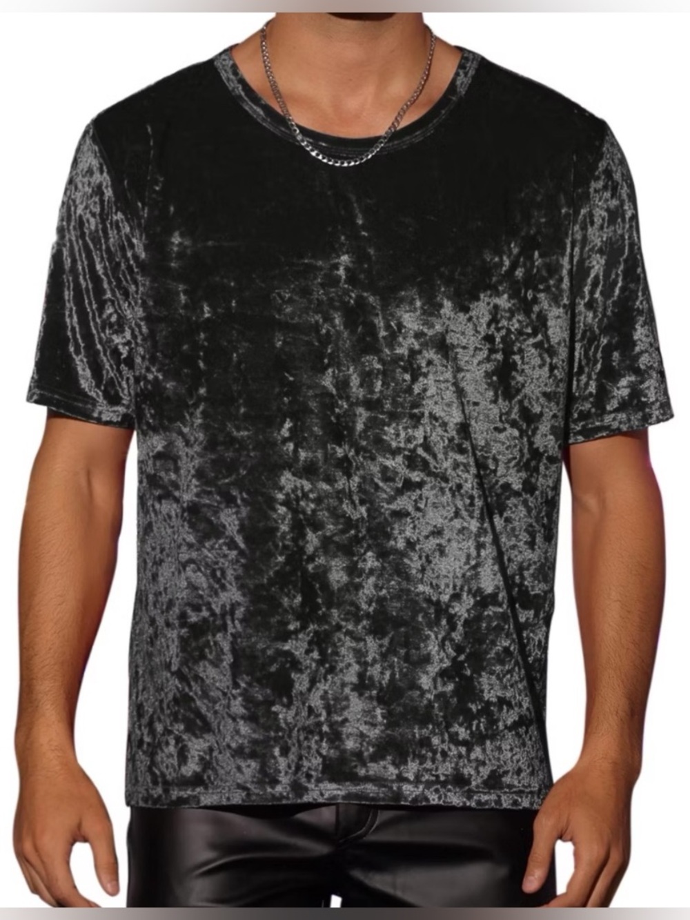 Velvet Tshirt Lars Amadeus Black Elevated Neutral Basic Neutral Tee Velour Large - Picture 5 of 6